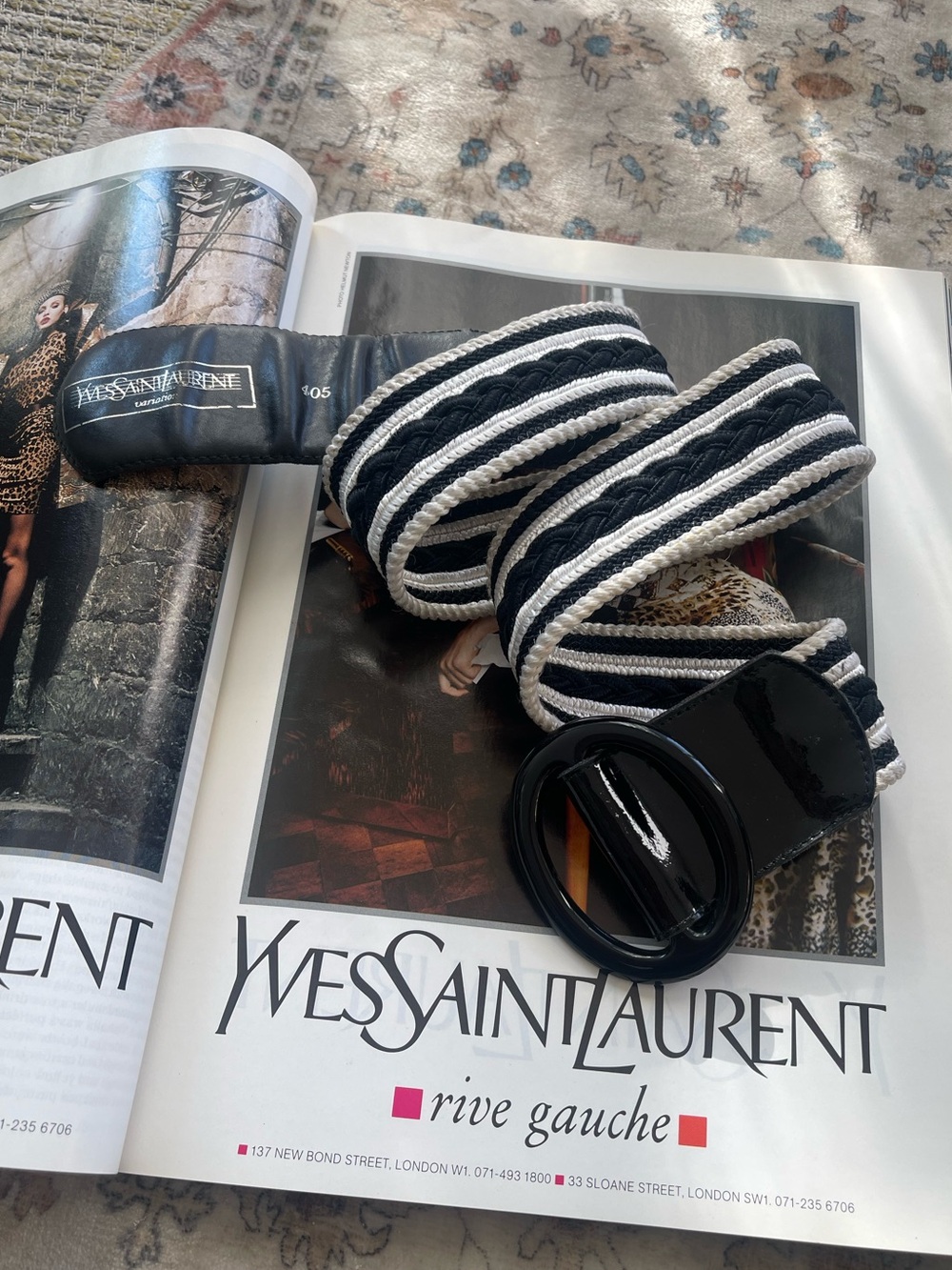 Yves Saint Laurent Variations Vintage 80’s Woven Black & White Chunky Waist Belt